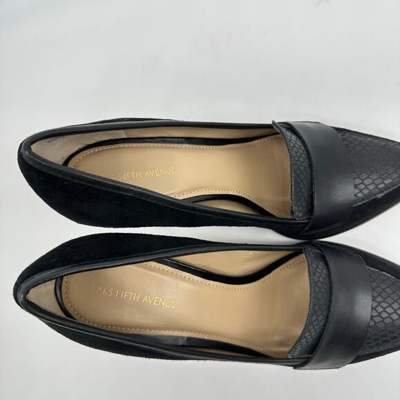Saks Fifth Avenue Aileen Black Suede And Leather Pointed Toe Heels Womens Size 7 - Picture 9 of 13